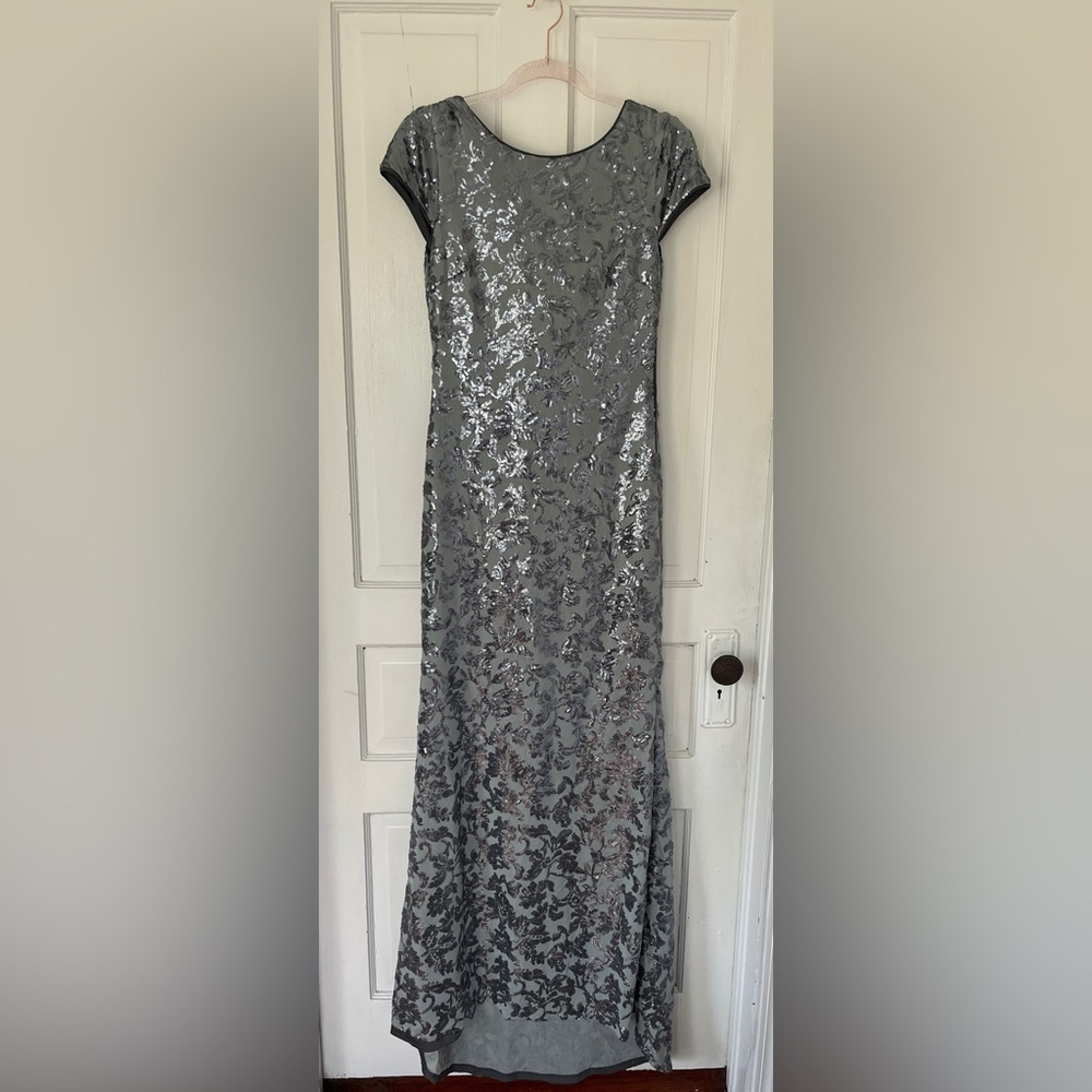Calvin Klein Silver Sequin Floor Length Gown